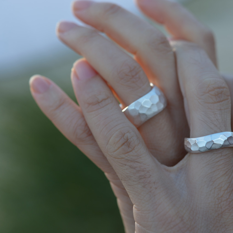Partner Ring Silber Hammerschlag matt 7 mm breit Ringweite UNI