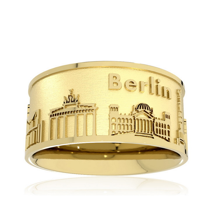 Ring Stadt Berlin Silber Gold plattiert 10 mm breit Ringweite UNI