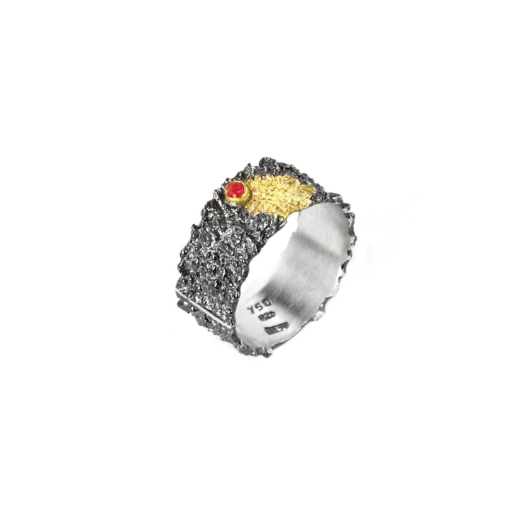 Ring Silber mit 750 Gold  Rubin 