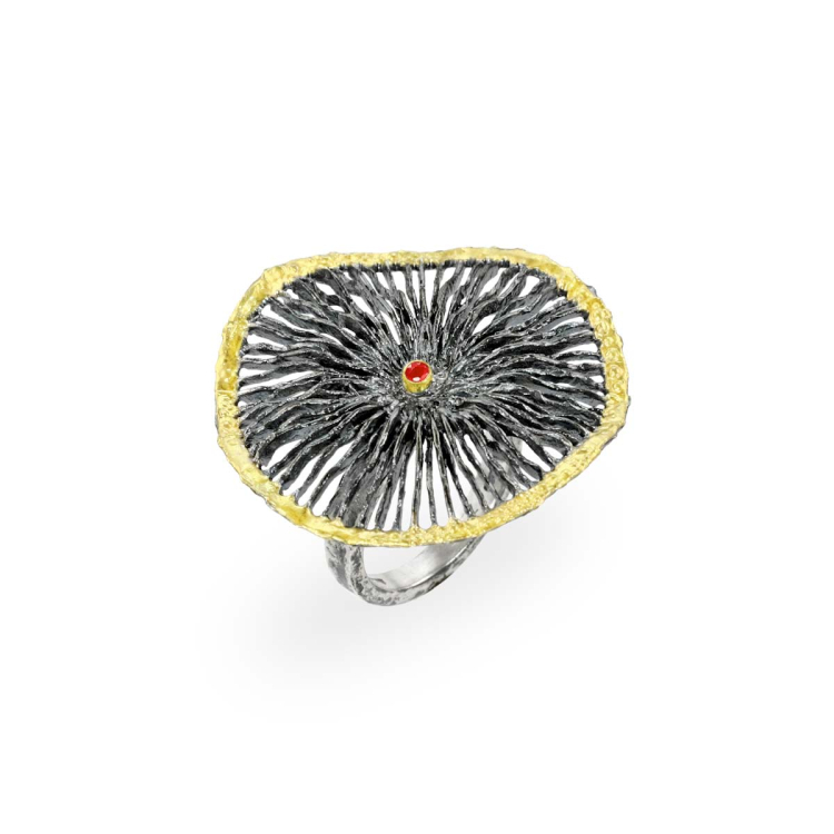 Ring Silber mit 750 Gelbgold Rubin 