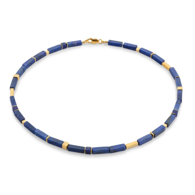 Collier Lapis 4 mm rechteckige Würfel Silber Gelbgold Vergoldung