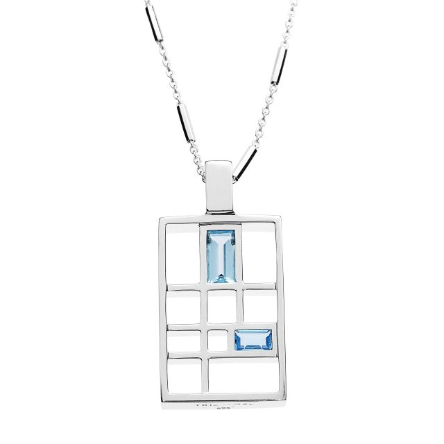 Anhänger nach Miro Silber hell 18 x 28 mm swiss blue topas- 8 x 4 und 5  x 3 mm baq.