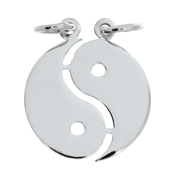 Halsschmuck 925 Silber rhodiniert Ying und Yang Partneranhänger 20mm teilbar