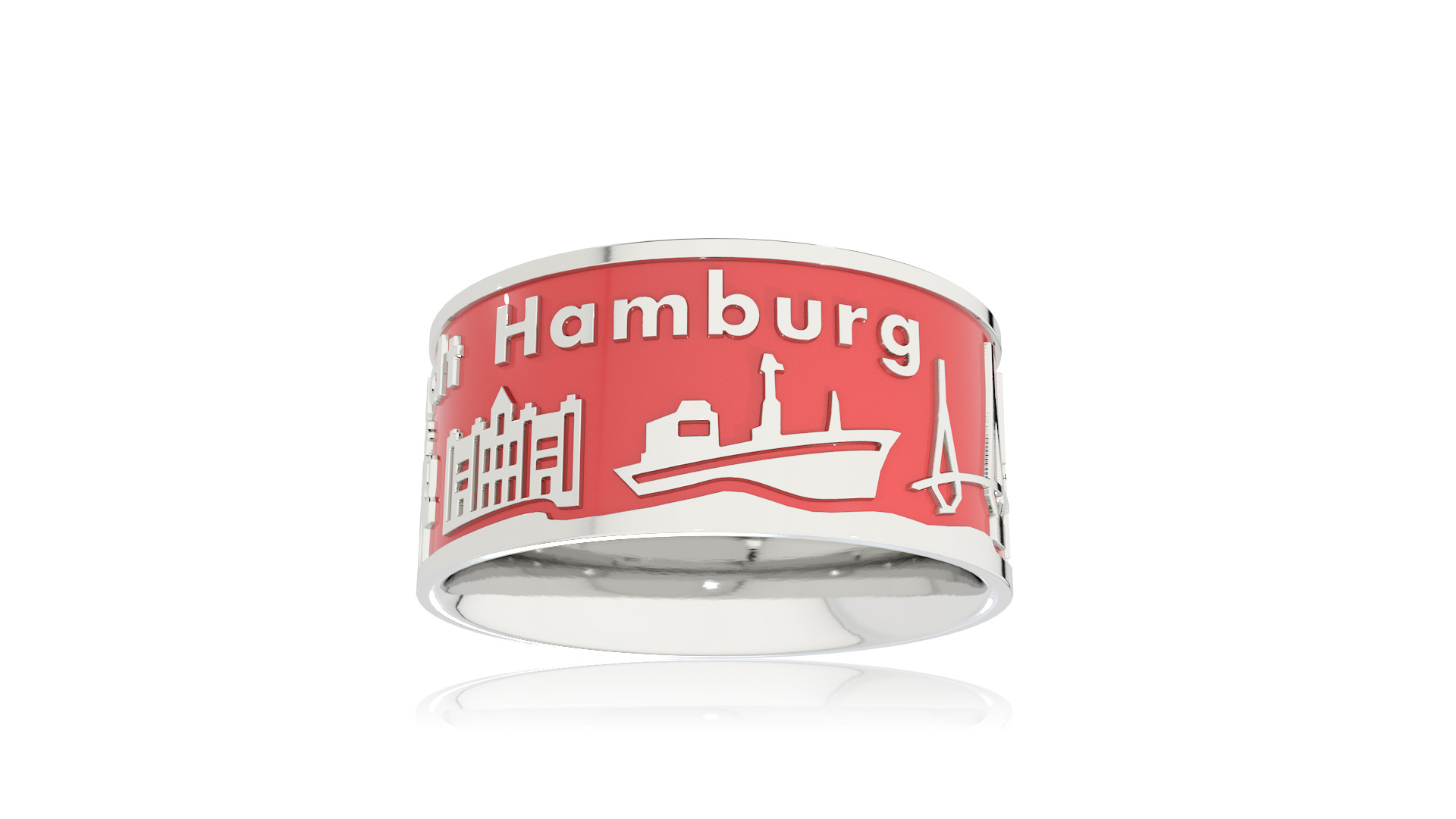 Stadtring Hamburg Silber Emaille rot